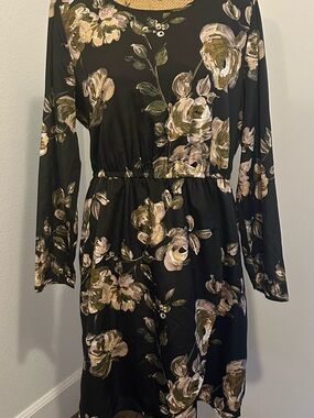 J. Crew Black Long-Sleeve Floral Dress